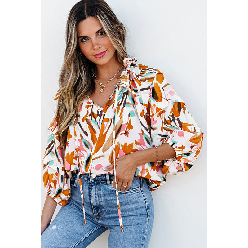 Chemise imprimé colorblock avec col en V